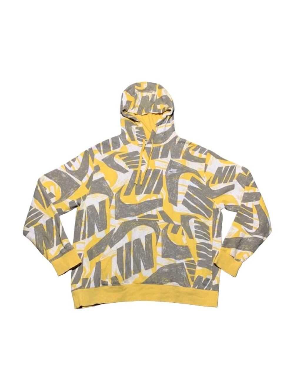 Nike Yellow, Gray & White All-Over Logo Hoodie